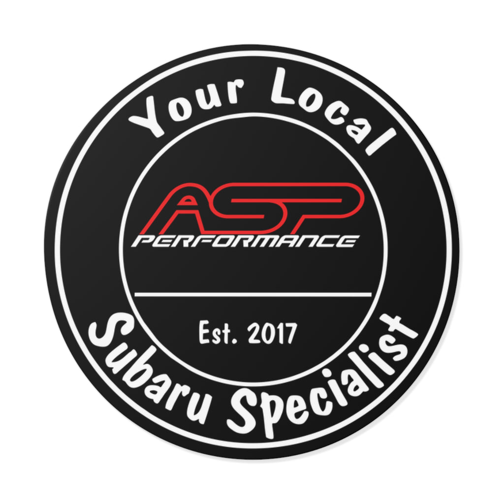 Round 'Your Local Subaru Specialist' Vinyl Sticker — ASP Performance Logo (Est. 2017)