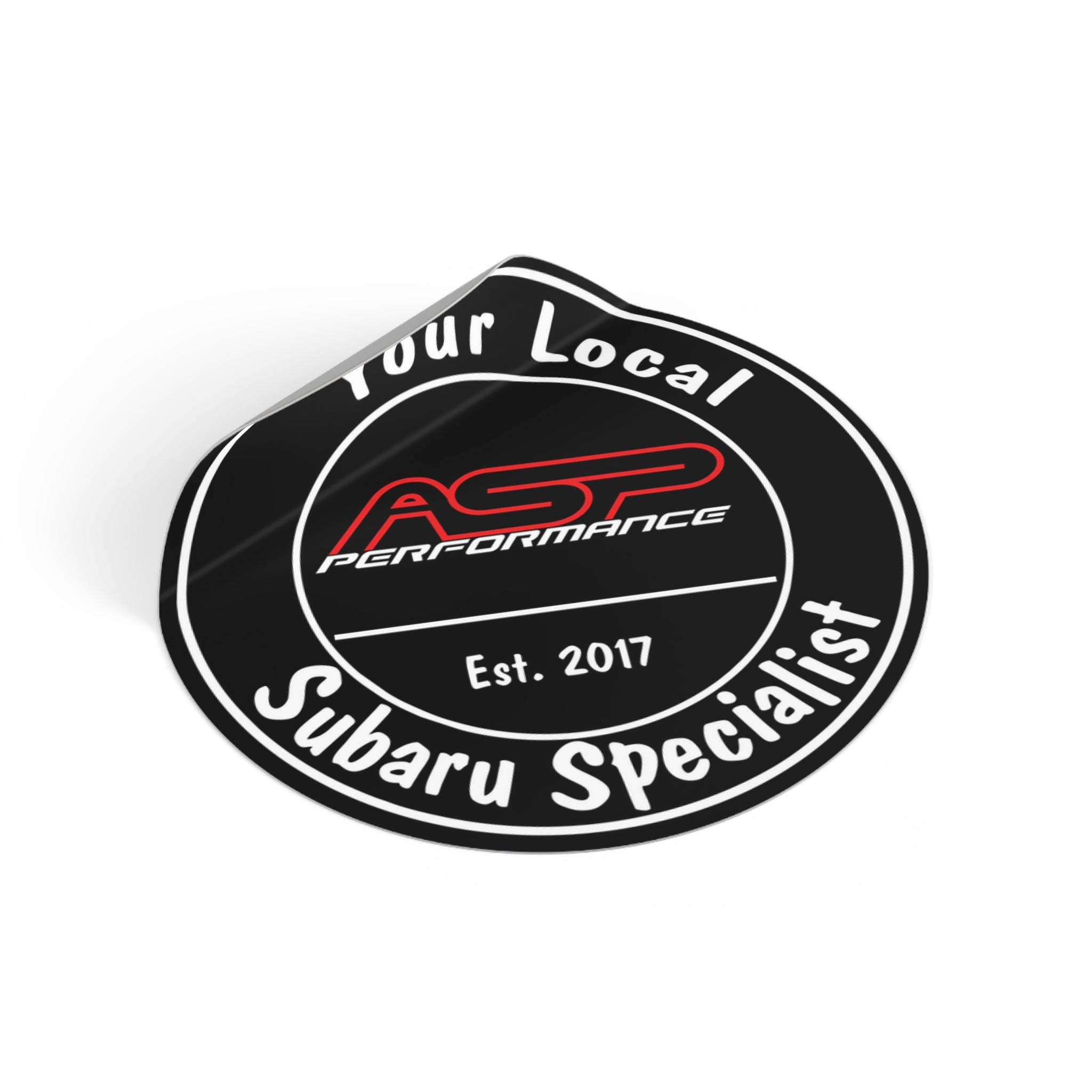 Round 'Your Local Subaru Specialist' Vinyl Sticker — ASP Performance Logo (Est. 2017)
